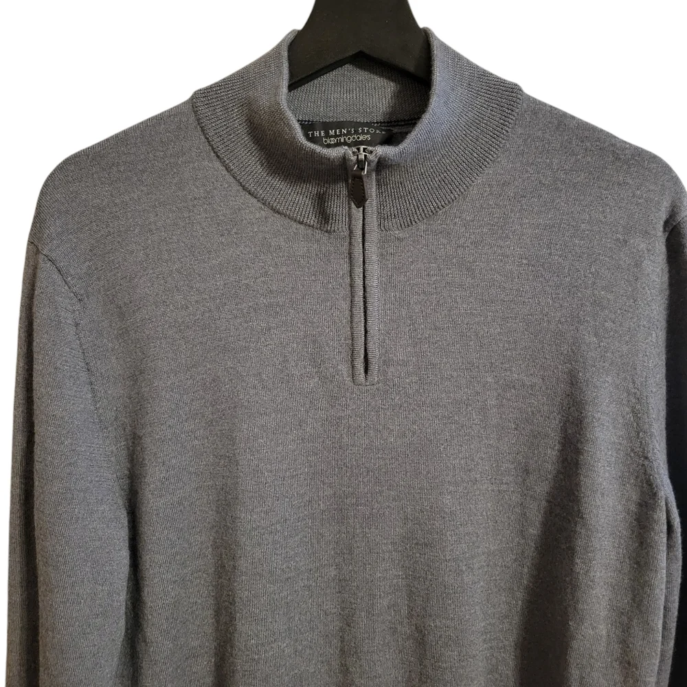 Bloomingdale's Merino Wool Gray Quarter-Zip Sweater